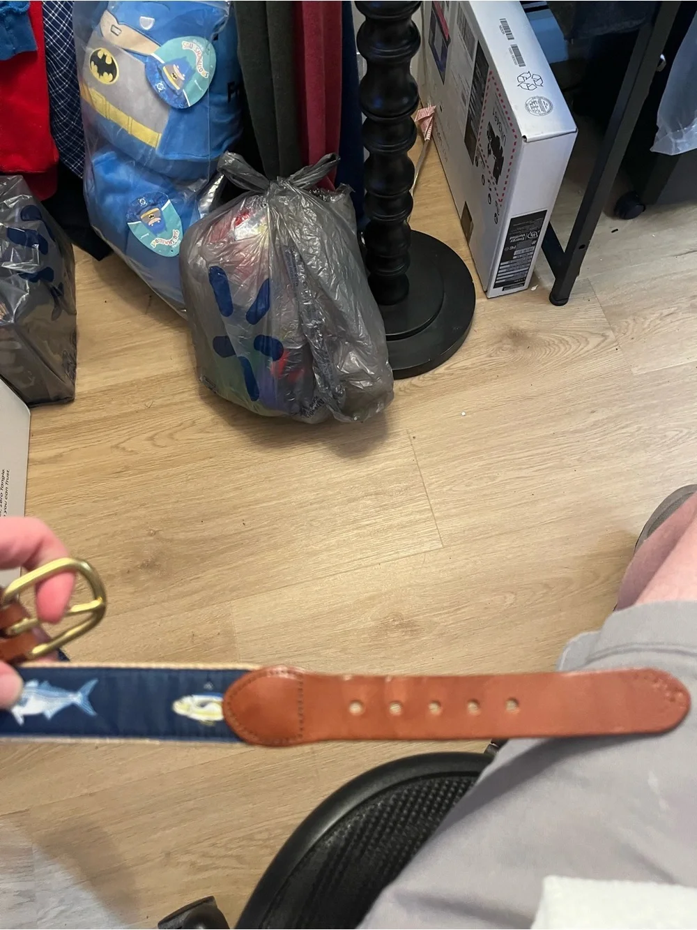 Navy Embroidered Fish Ribbon Belt - Wolf wide Sportsman by Leather Man LTD. SIZE